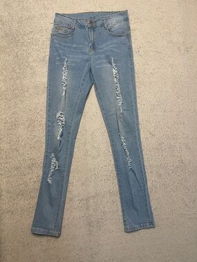 Women's Light Blue Distressed Skinny Jeans